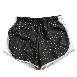 Nike Womens Dri-FIT Running Shorts Black White All Over Swoosh Print XL